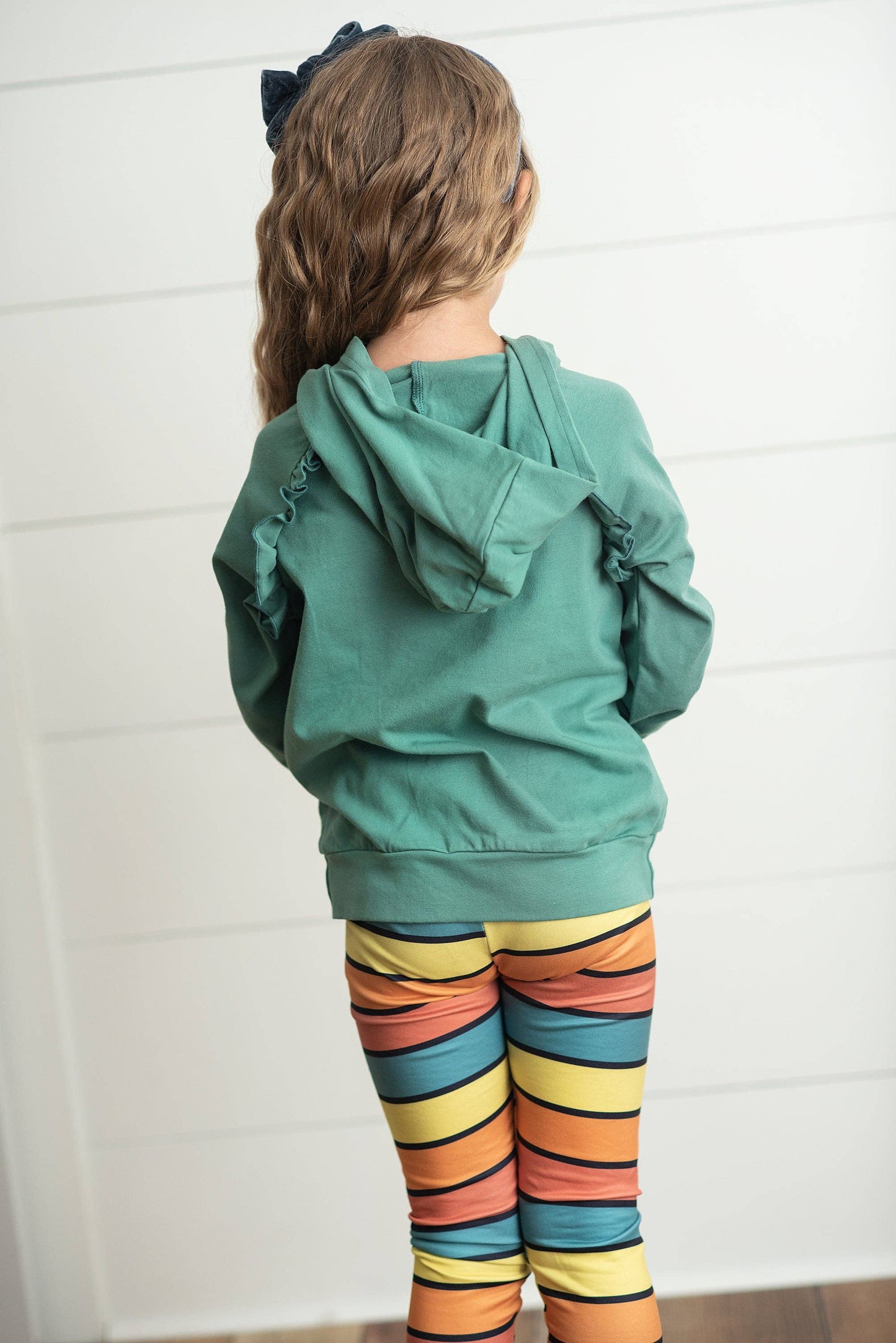 Kids Sage Ruffle Hoodie and Rainbow Stripe Leggings Fall Set