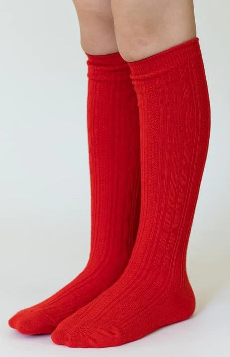Bright Red Cable Knit Socks