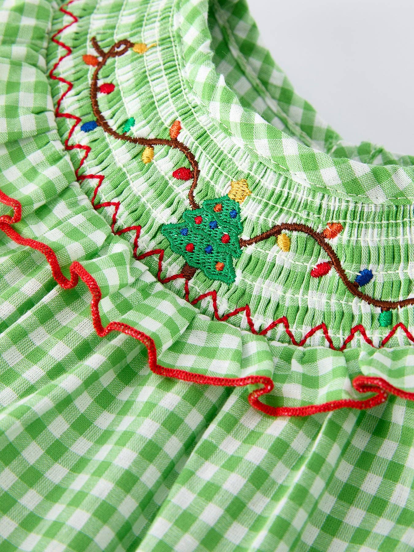 Christmas Tree Smocked Embroidery Romper
