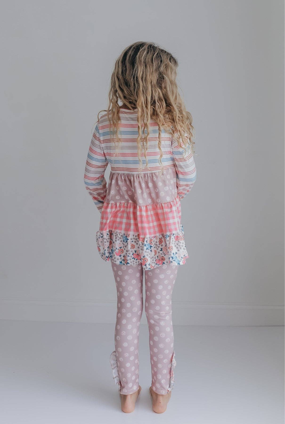 Girls Sand Floral 3 Tiered Fall Ruffle Button Legging Set