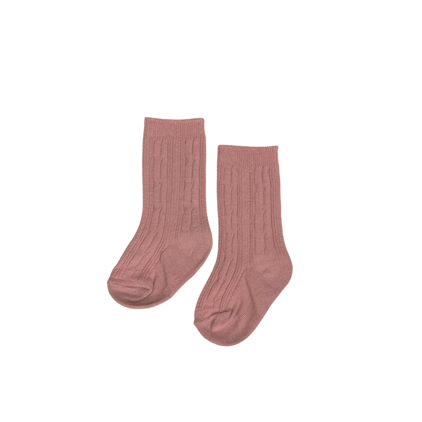 Dusty Rose Cable Knit Knee High Socks