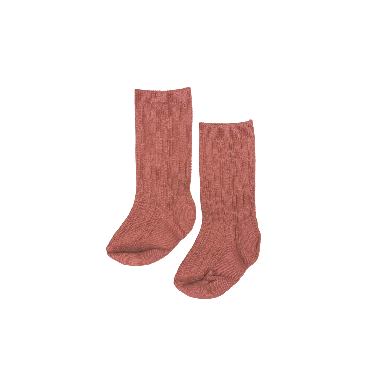 Mauve Rose Cable Knit Knee High Socks