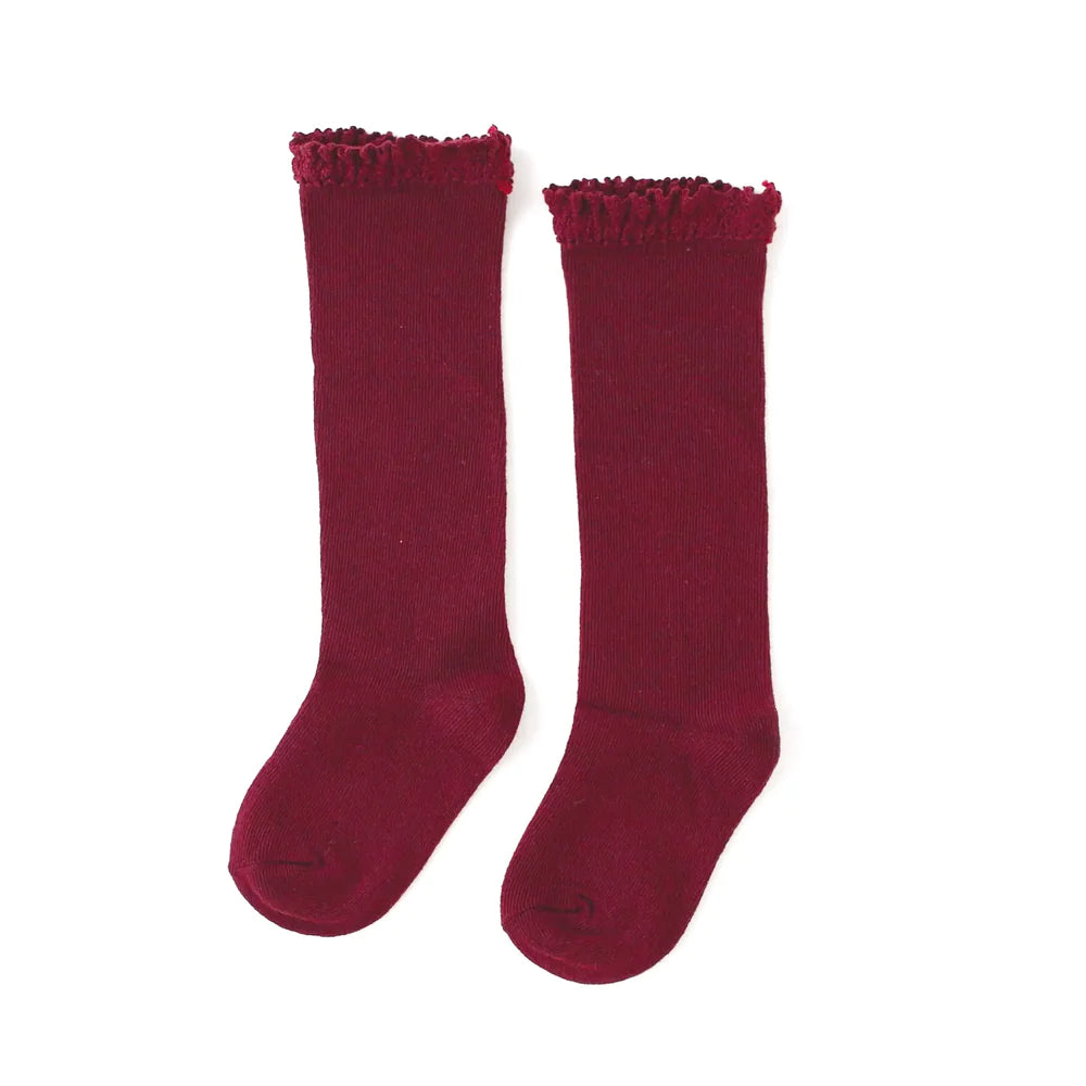 Burgundy Fancy Knee High Socks