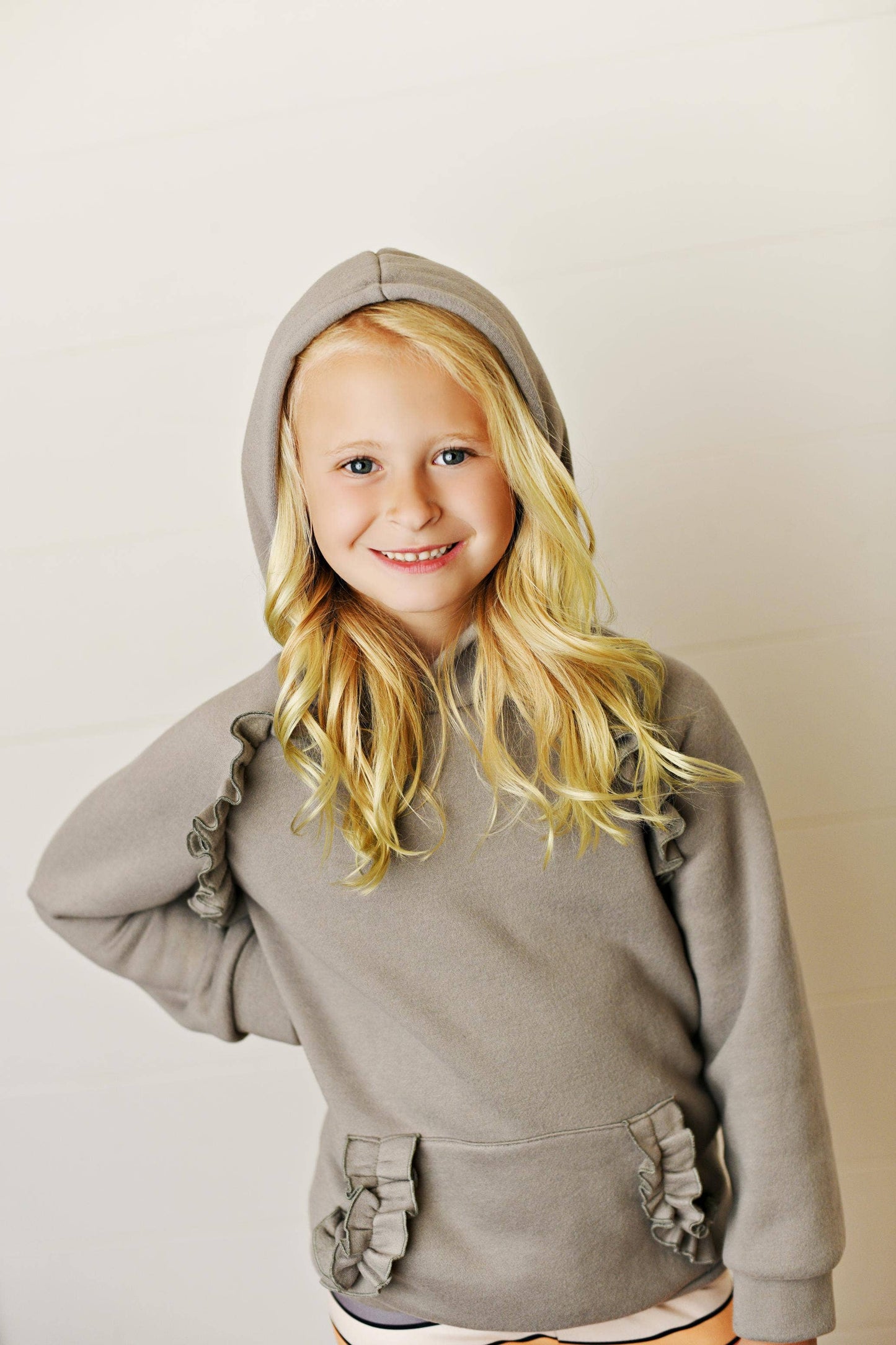 Kids Gray Ruffle Hoodie and Rainbow Stripe Leggings Fall Set