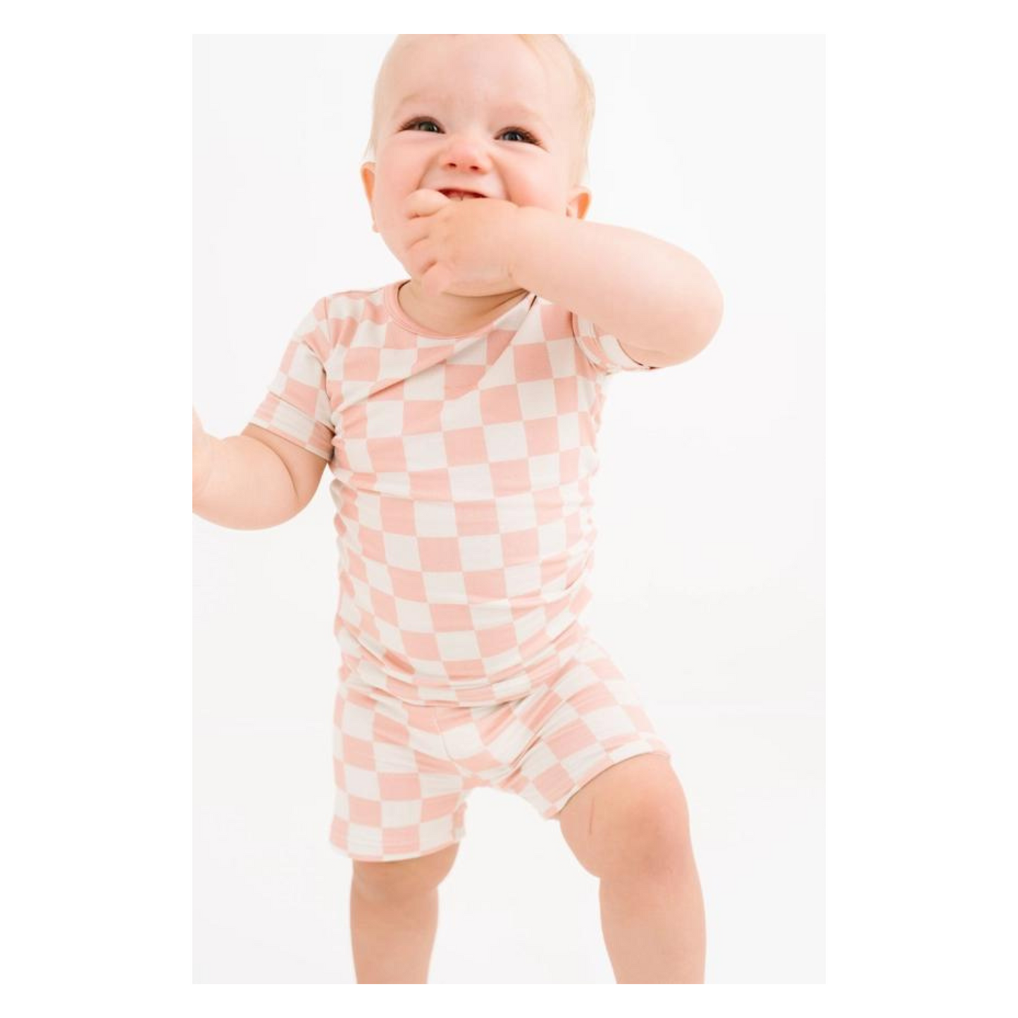 Blush Checkered Bamboo Shorts Set