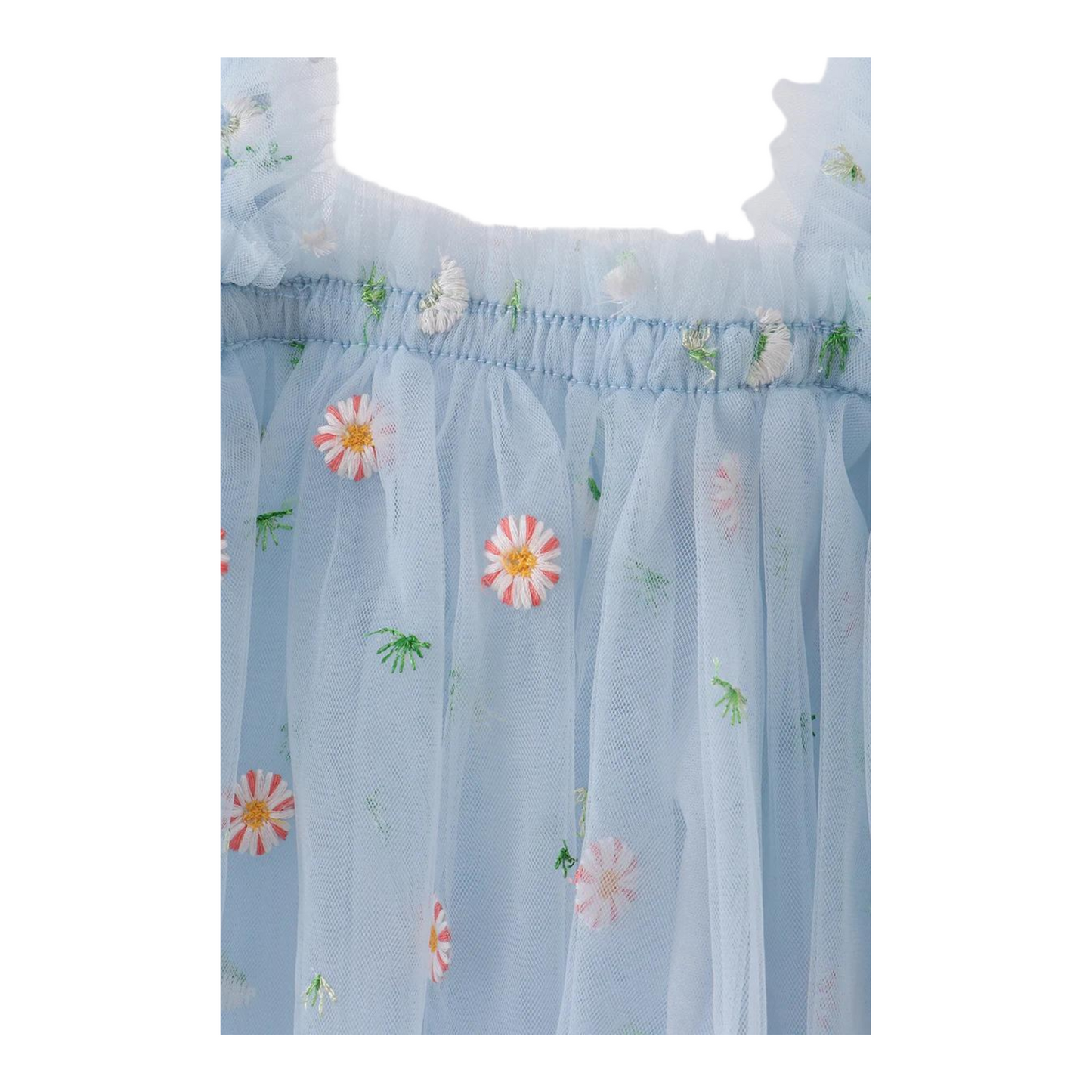 Blue Strap Daisy Embroidery Tulle Dress