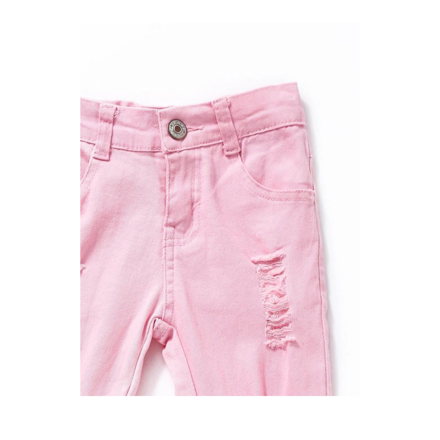 Pink Distressed Bell Bottom Jeans