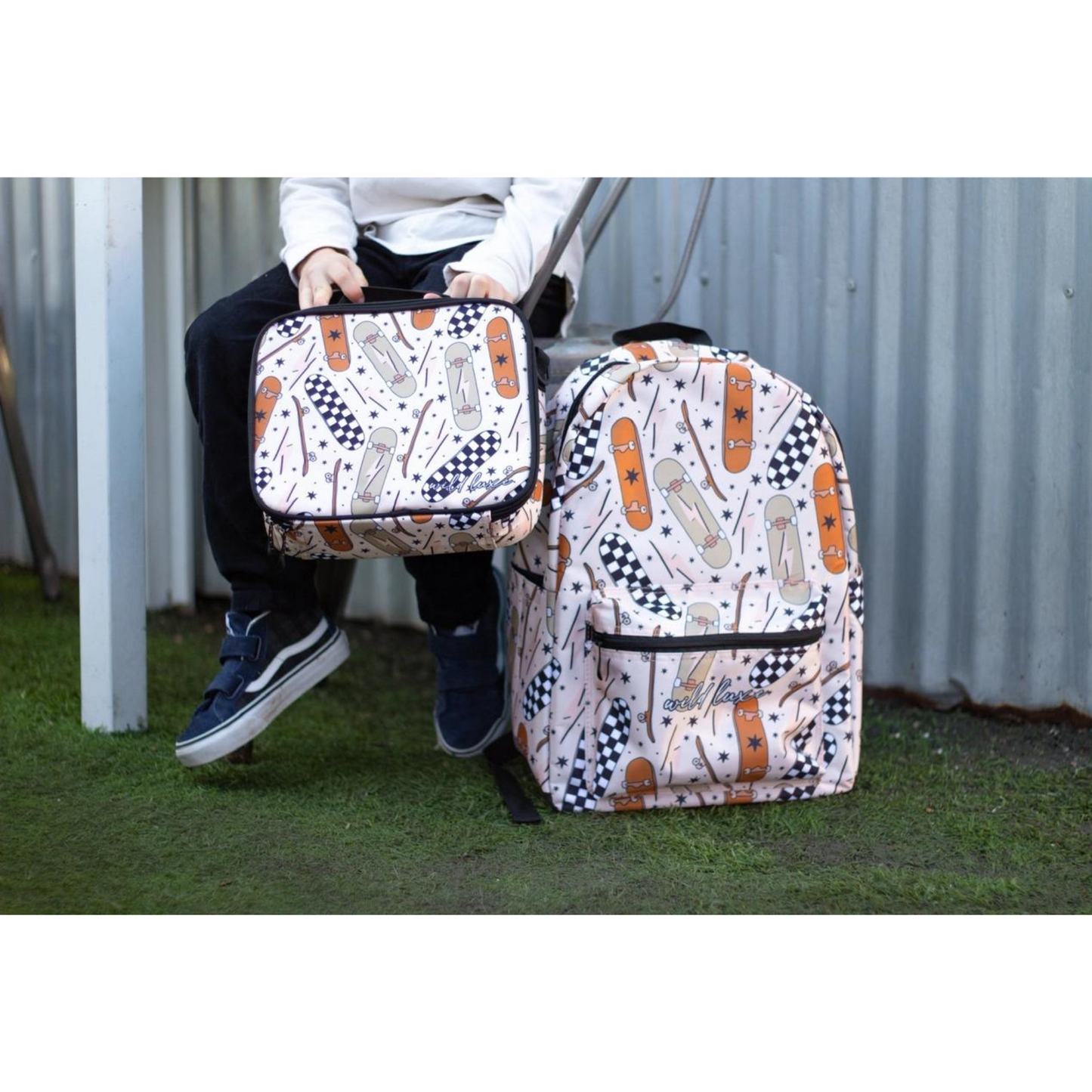 Checkered Skateboard Backpack