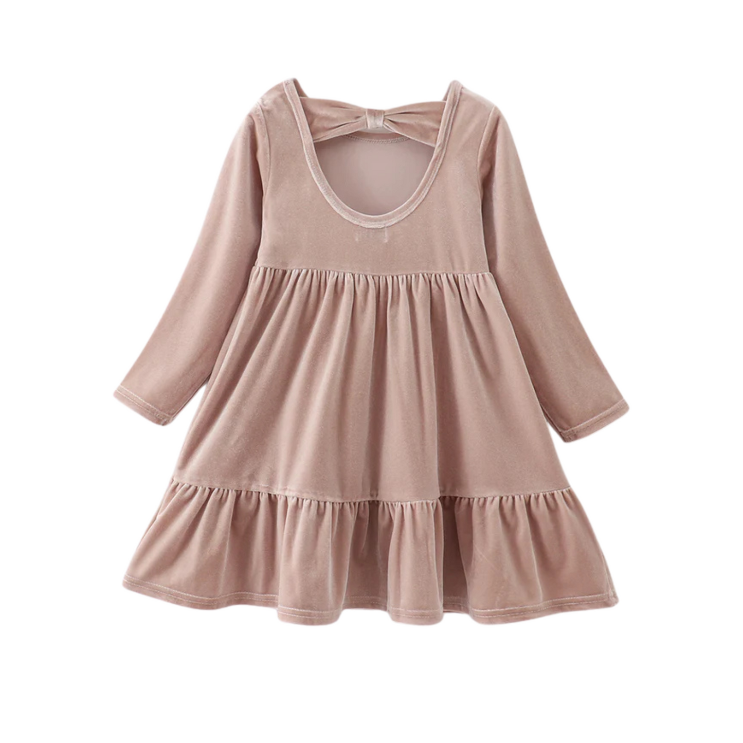 Beige Velvet Tiered Ruffle Dress