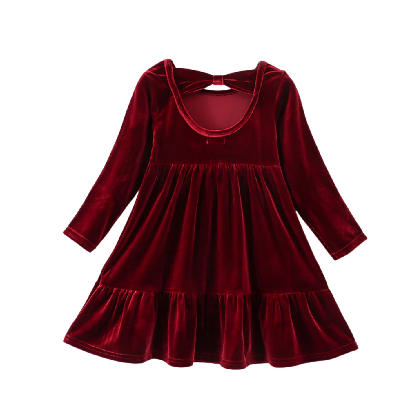 Maroon Velvet Tiered Ruffle Dress