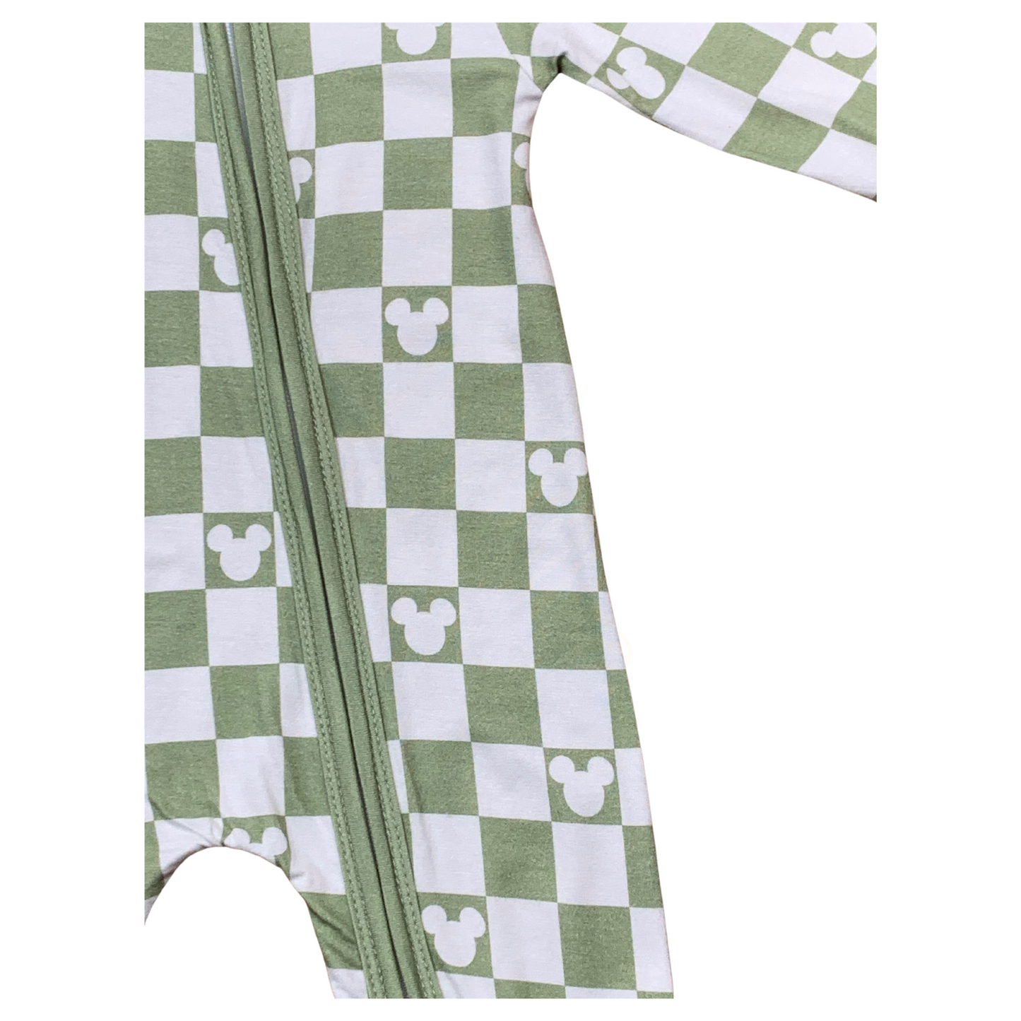 Checkered Mouse Ears Bamboo Romper (Light Green)