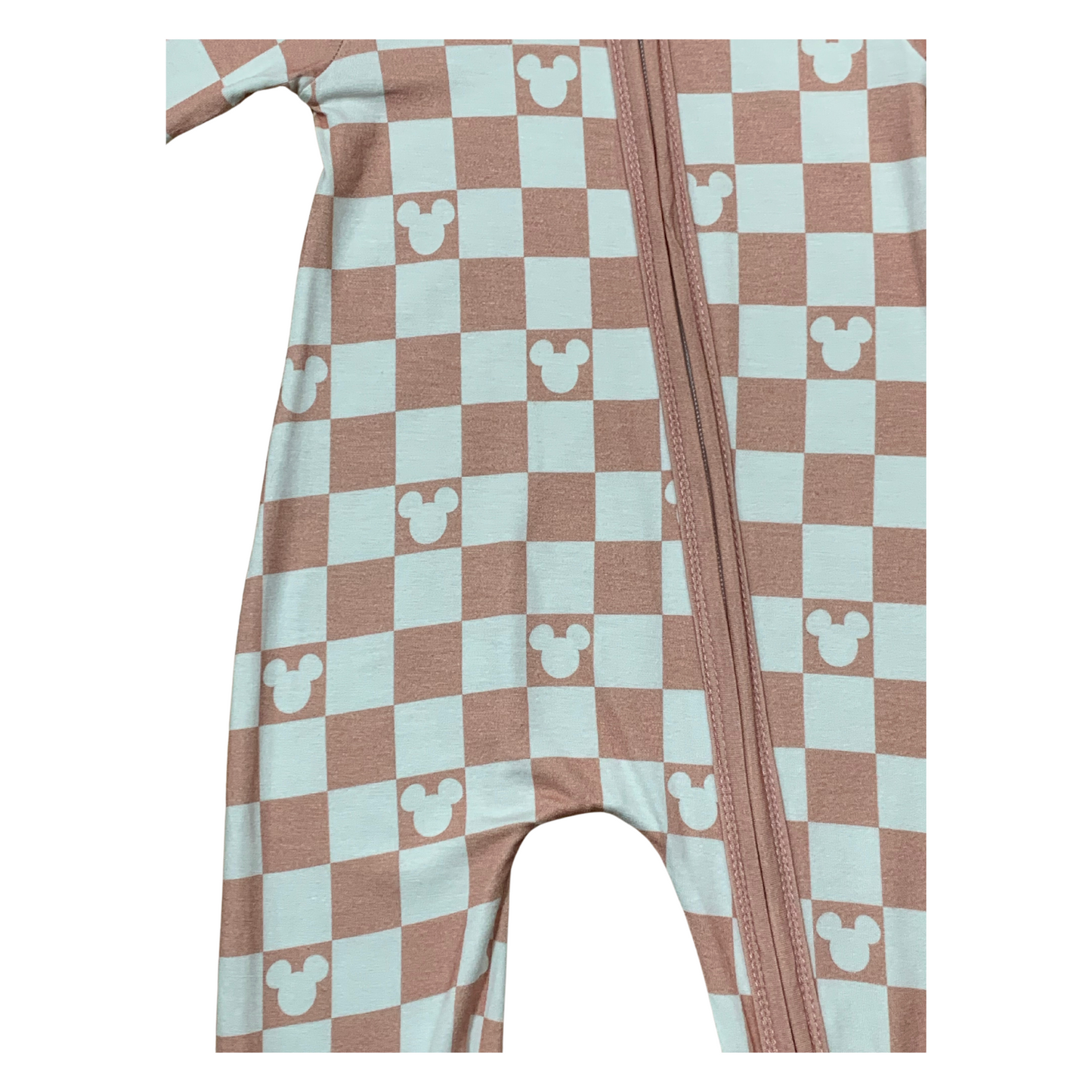 Checkered Mouse Ears Bamboo Romper (Dusty Rose)