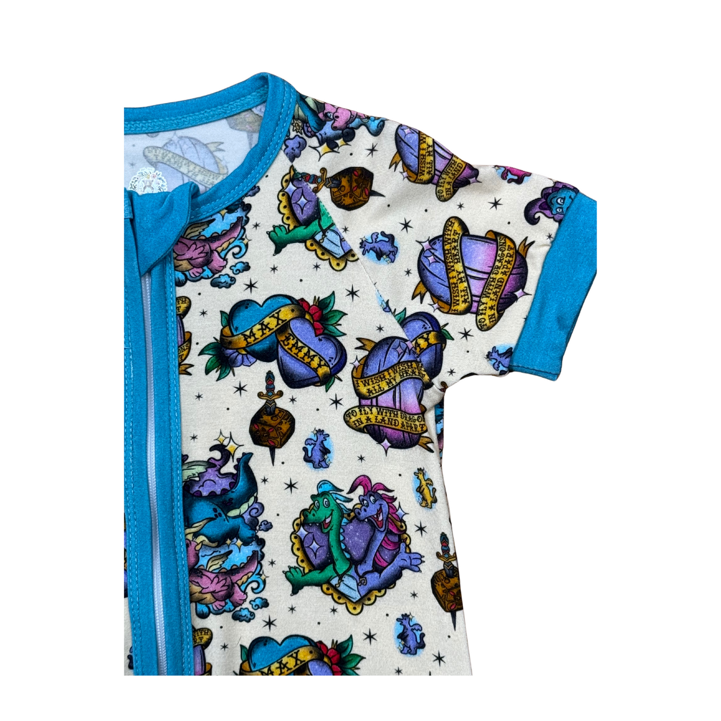 Take Me To Dragon Land Bamboo Short Romper (Blue)