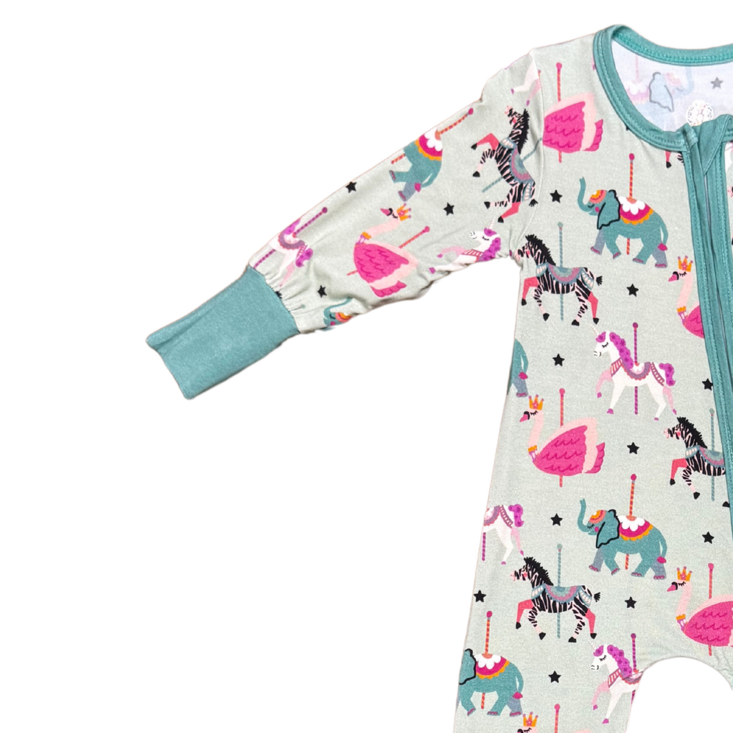 Carousel Animals Bamboo Romper (Mint)