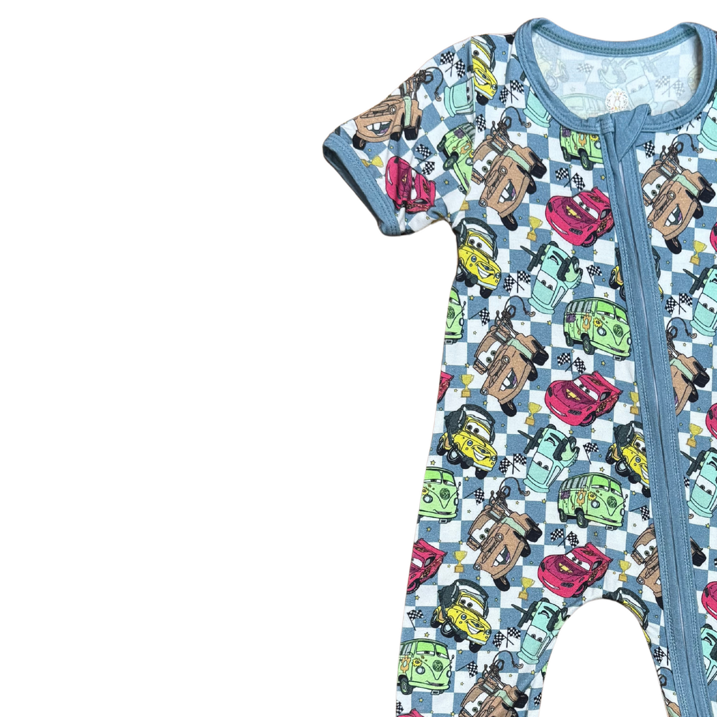 Checkered Cars Bamboo Romper