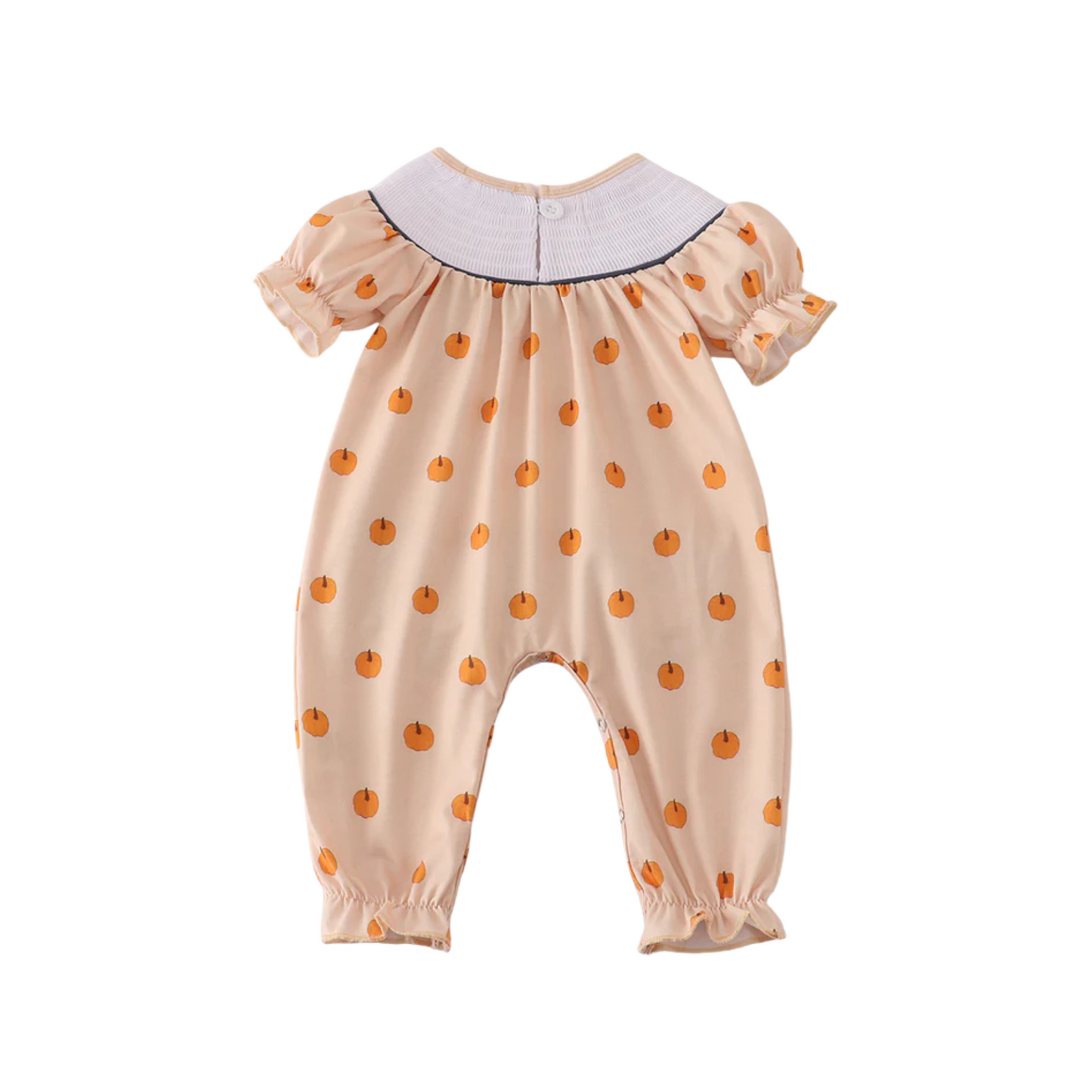 Navy Pumpkins Embroidery Romper