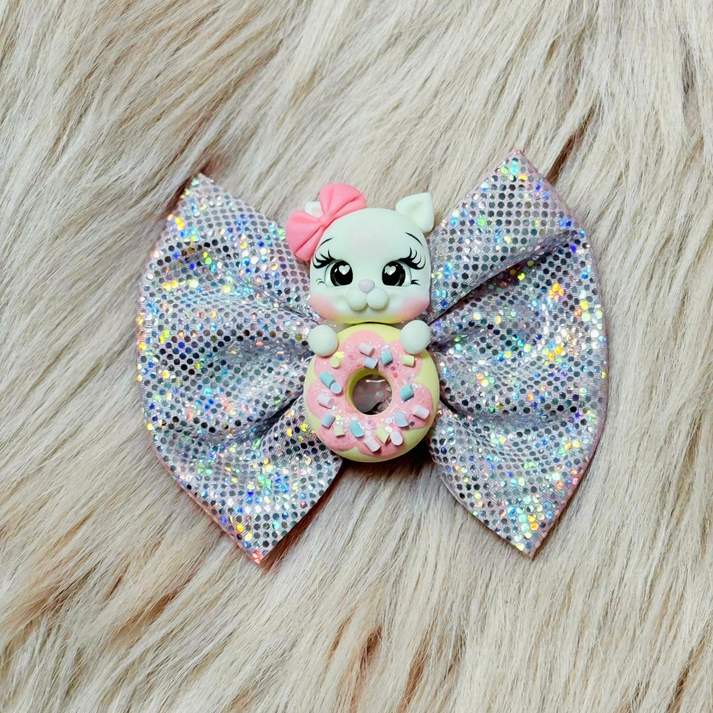 Donut Kitty Clay Bow