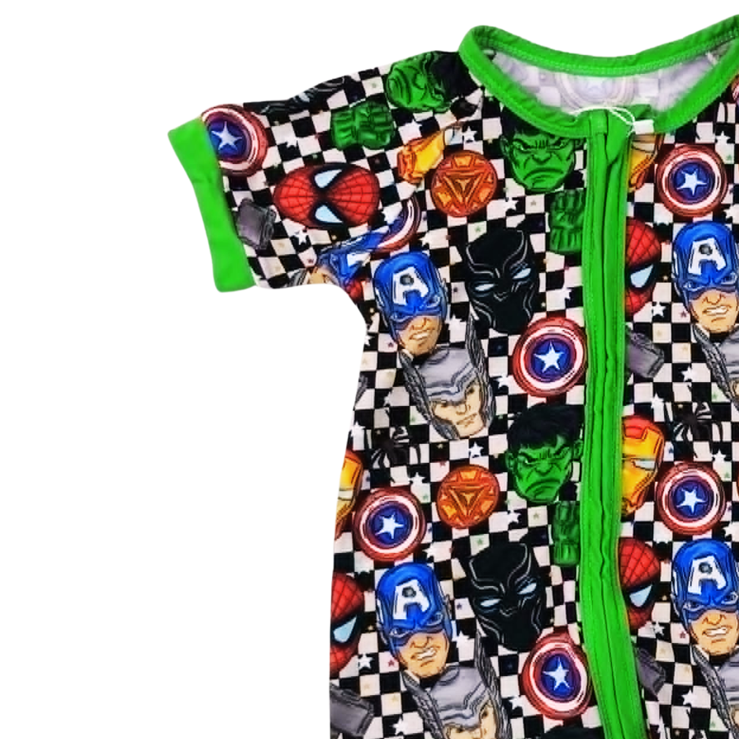 Checkered Avengers Bamboo Short Romper