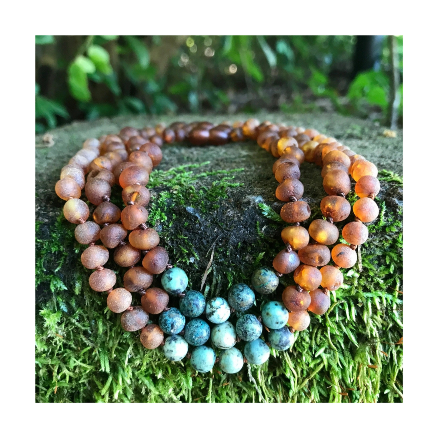 African Turquoise + Raw Cognac Amber Necklace