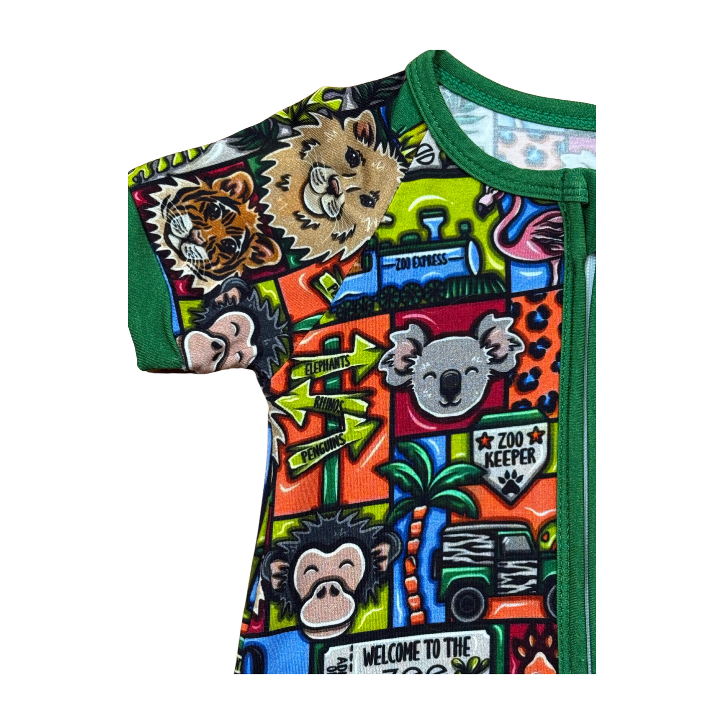 Welcome To The Zoo Bamboo Short Romper (Green)