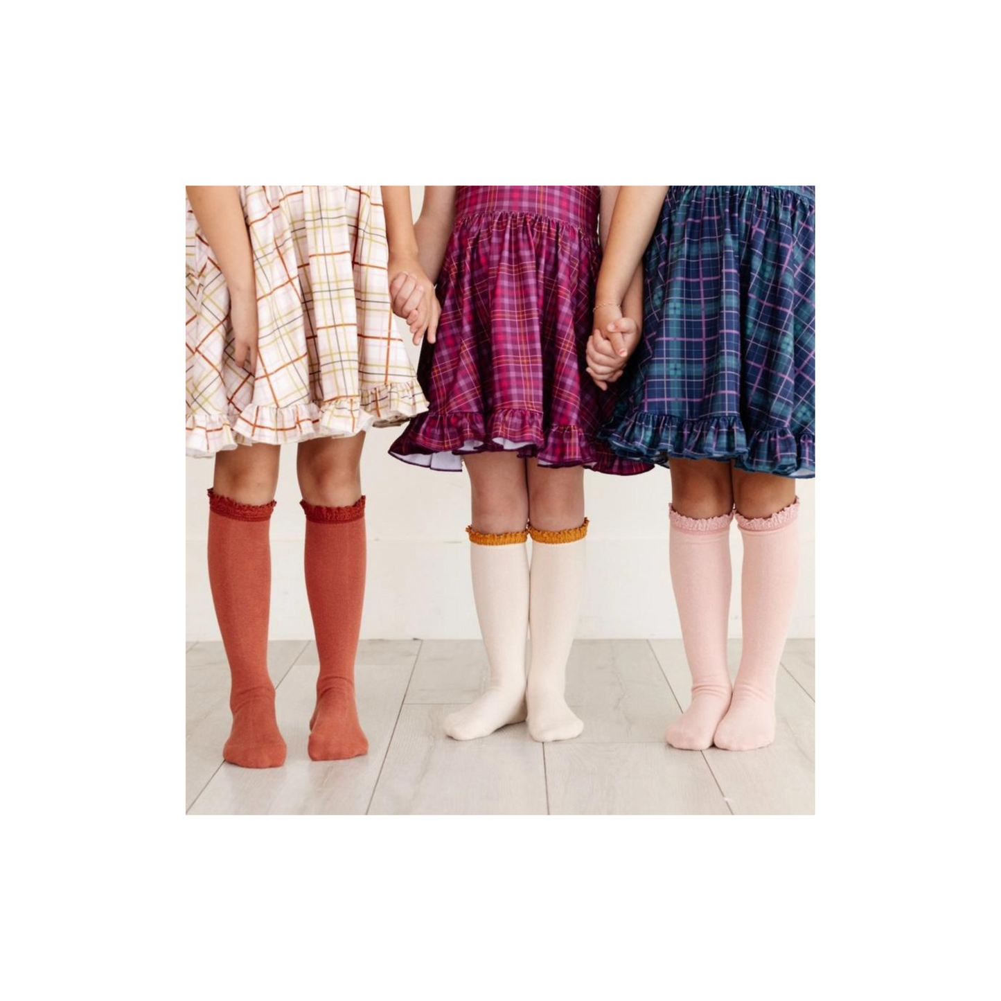 Vanilla w/Mustard Lace Knee High Socks