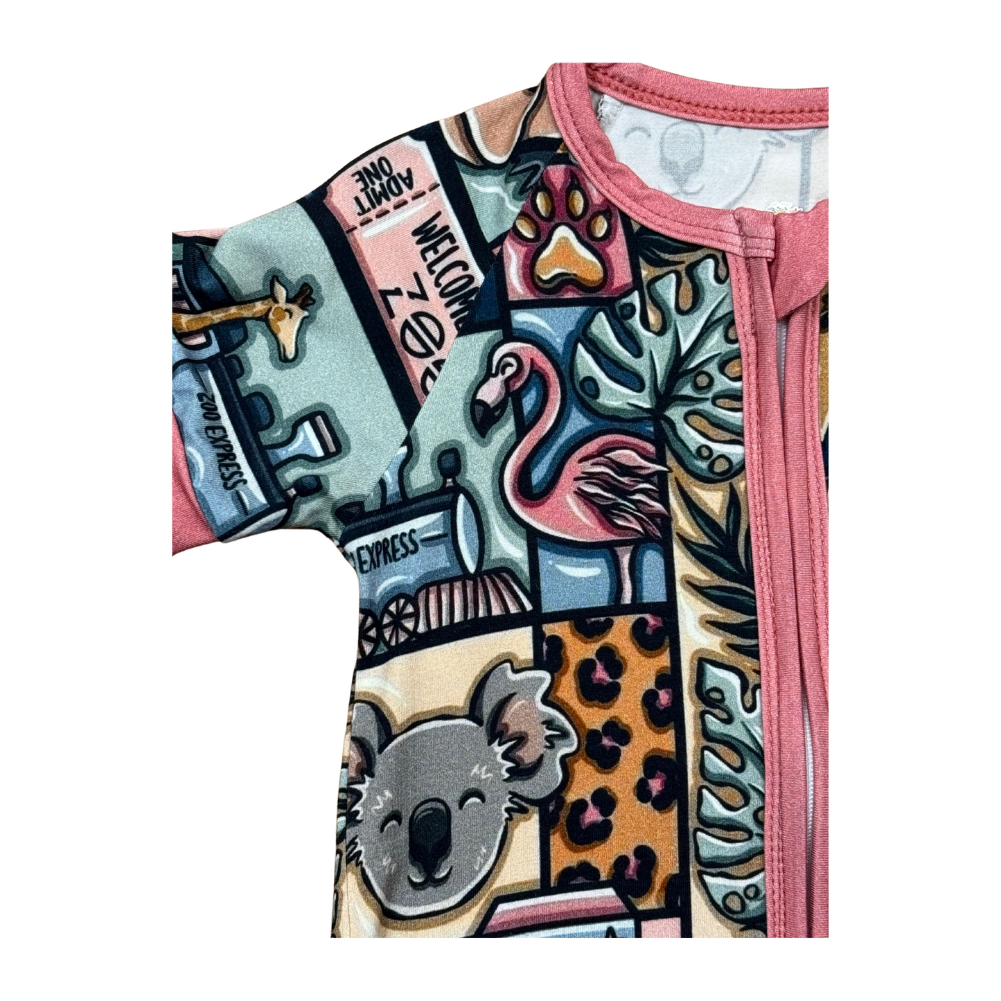 Welcome To The Zoo Bamboo Short Romper (Pink)