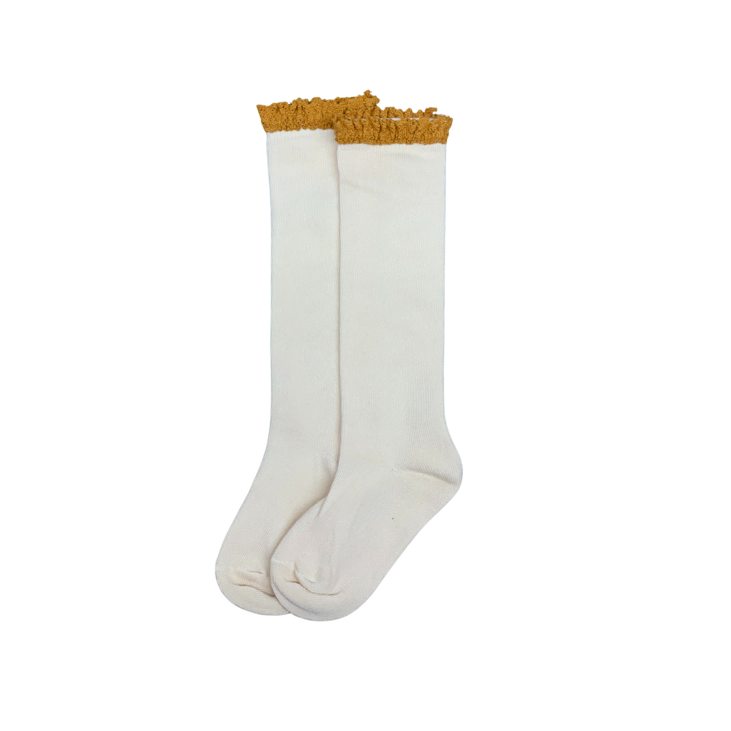 Vanilla w/Mustard Lace Knee High Socks