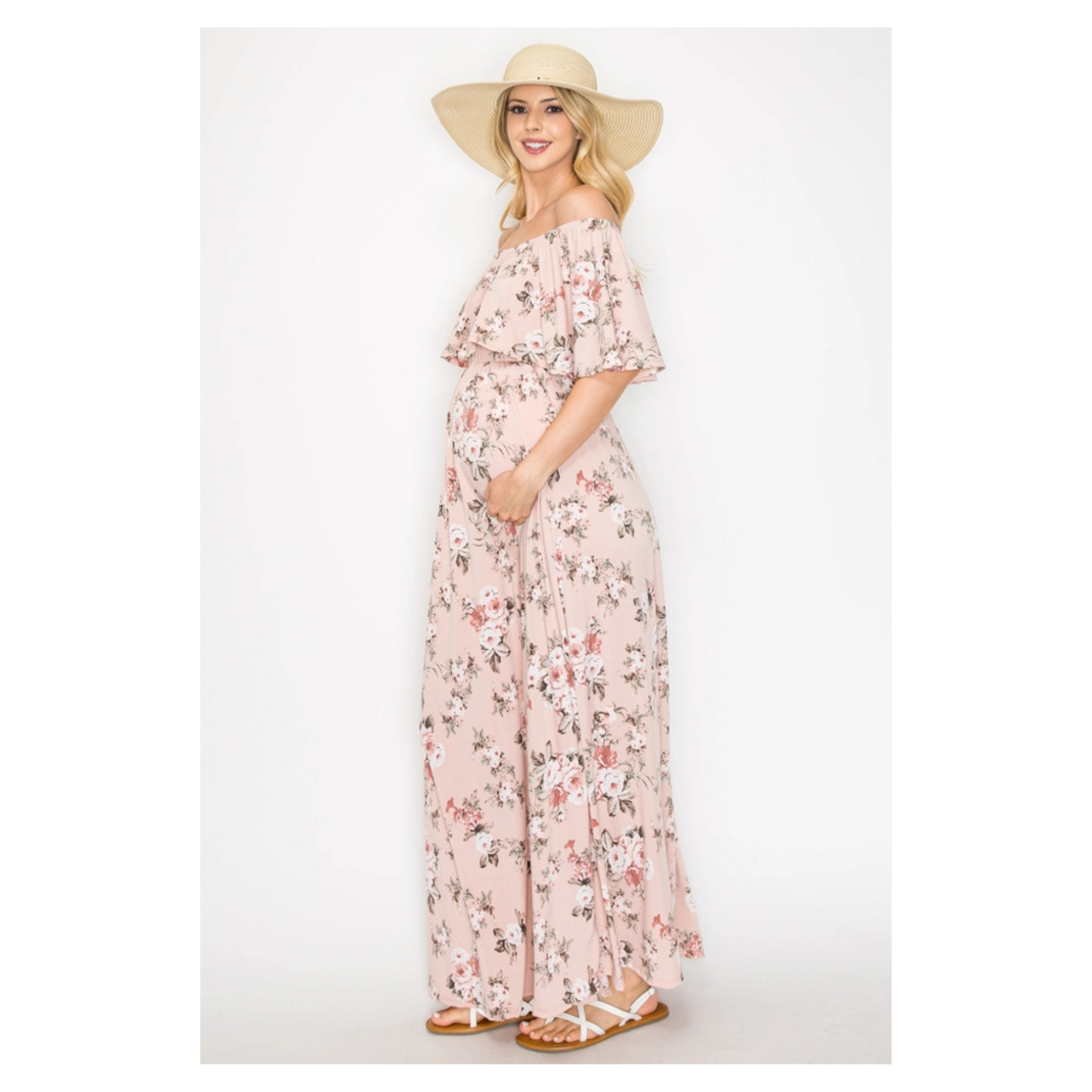 Monica Floral Off Shoulder Maxi Dress (Mauve)