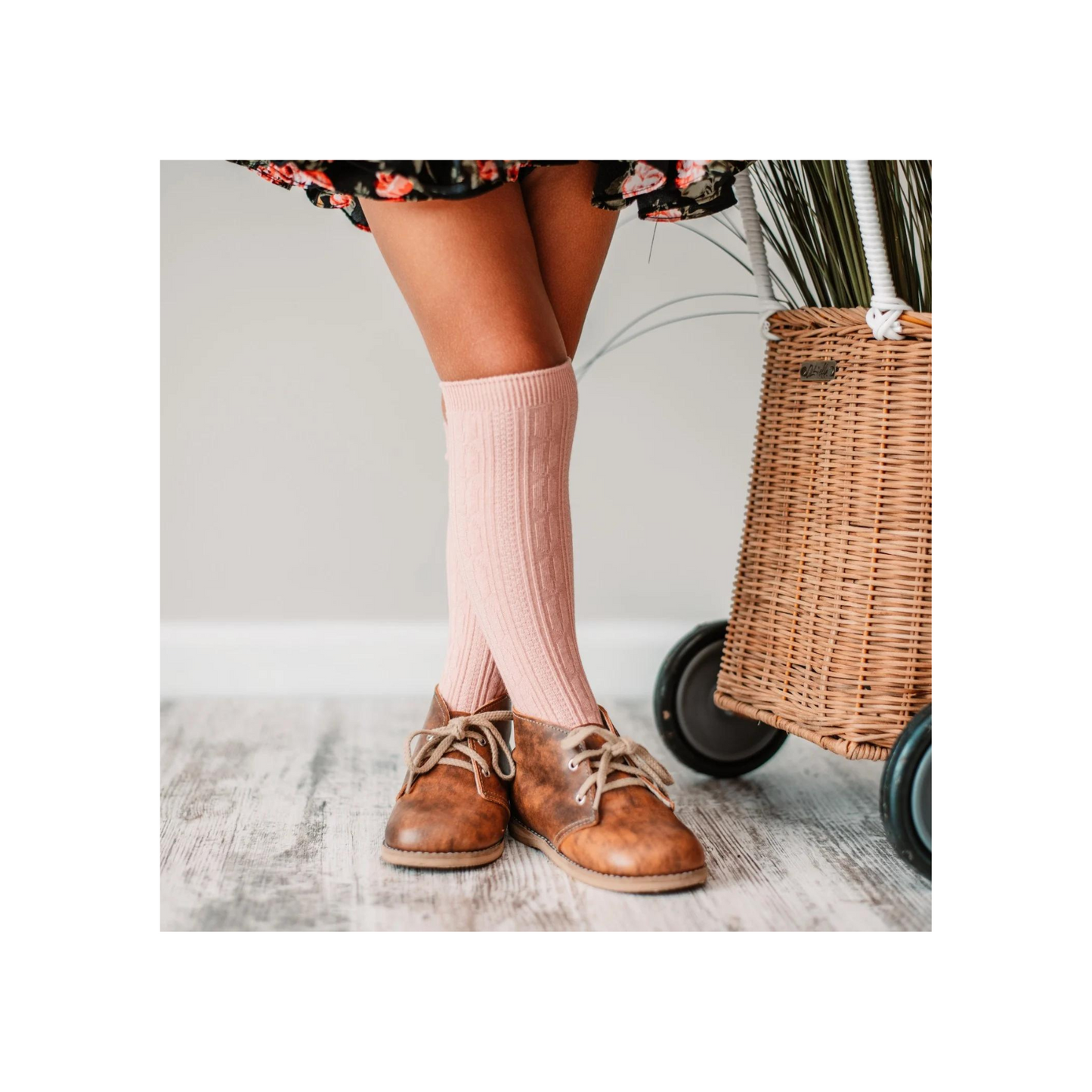 Blush Cable Knit Knee High Socks