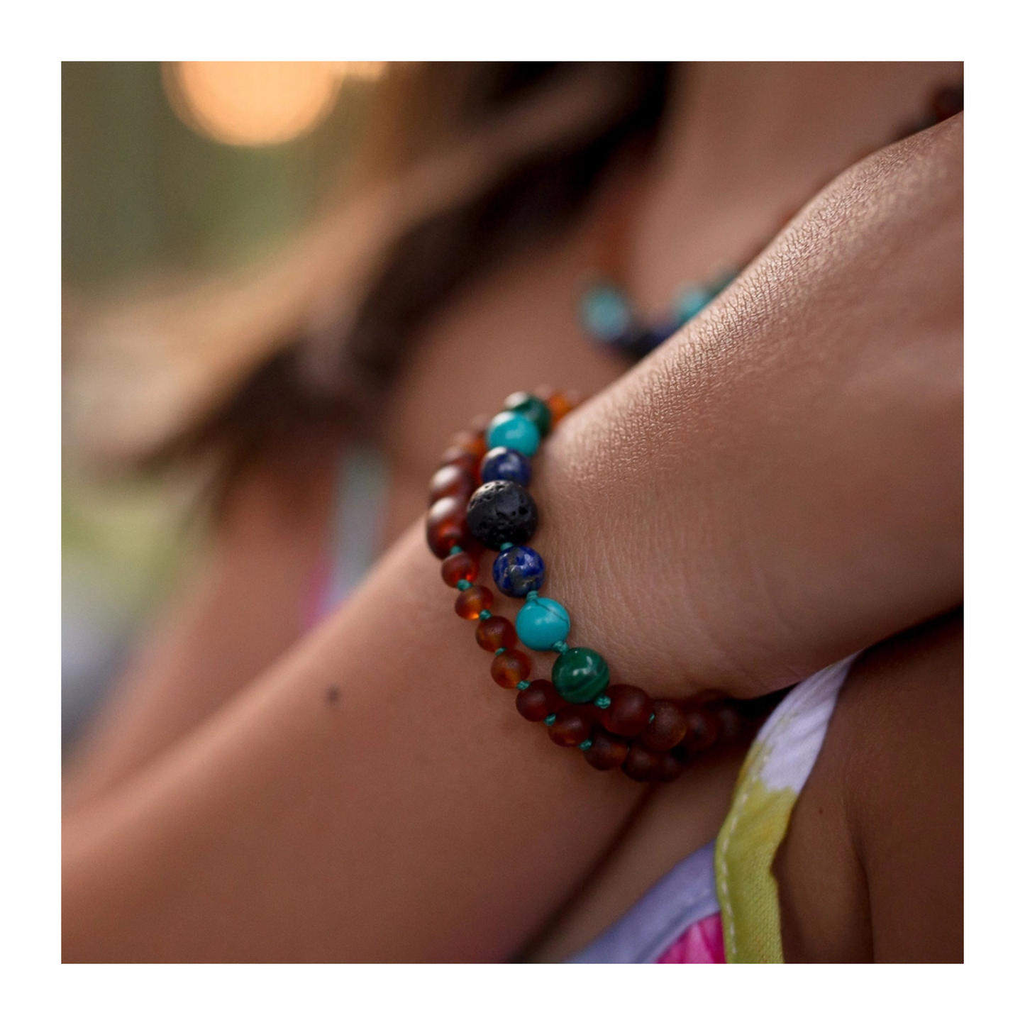 Malachite Mix + Raw Cognac Aromatherapy Bracelet