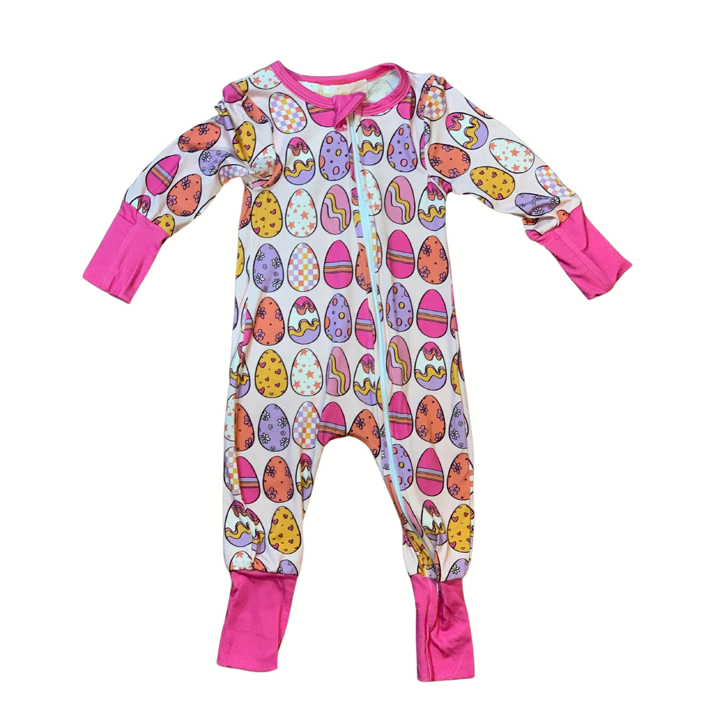 Groovy Easter Eggs Bamboo Romper (Pink)