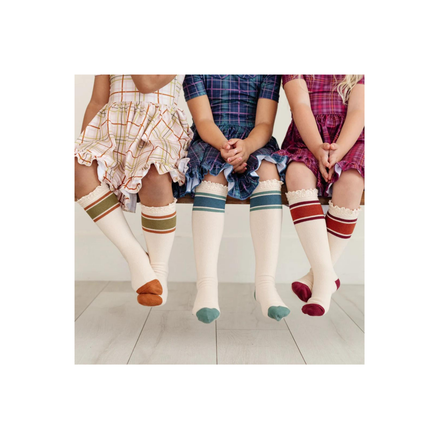 Vanilla with French Blue & Pacific Blue Stripes Fancy Knee High Socks
