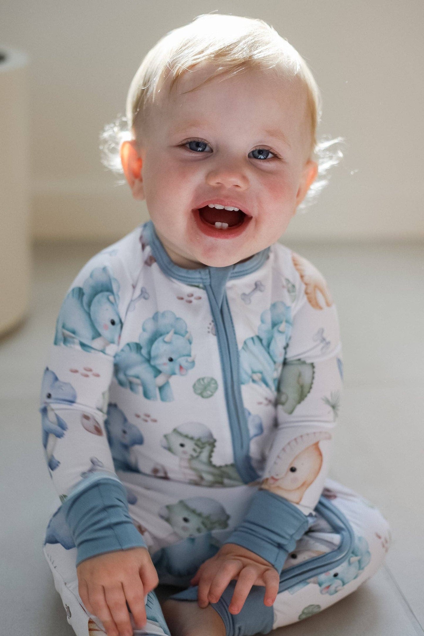 Dinosaur Watercolor Bamboo Zipper Romper