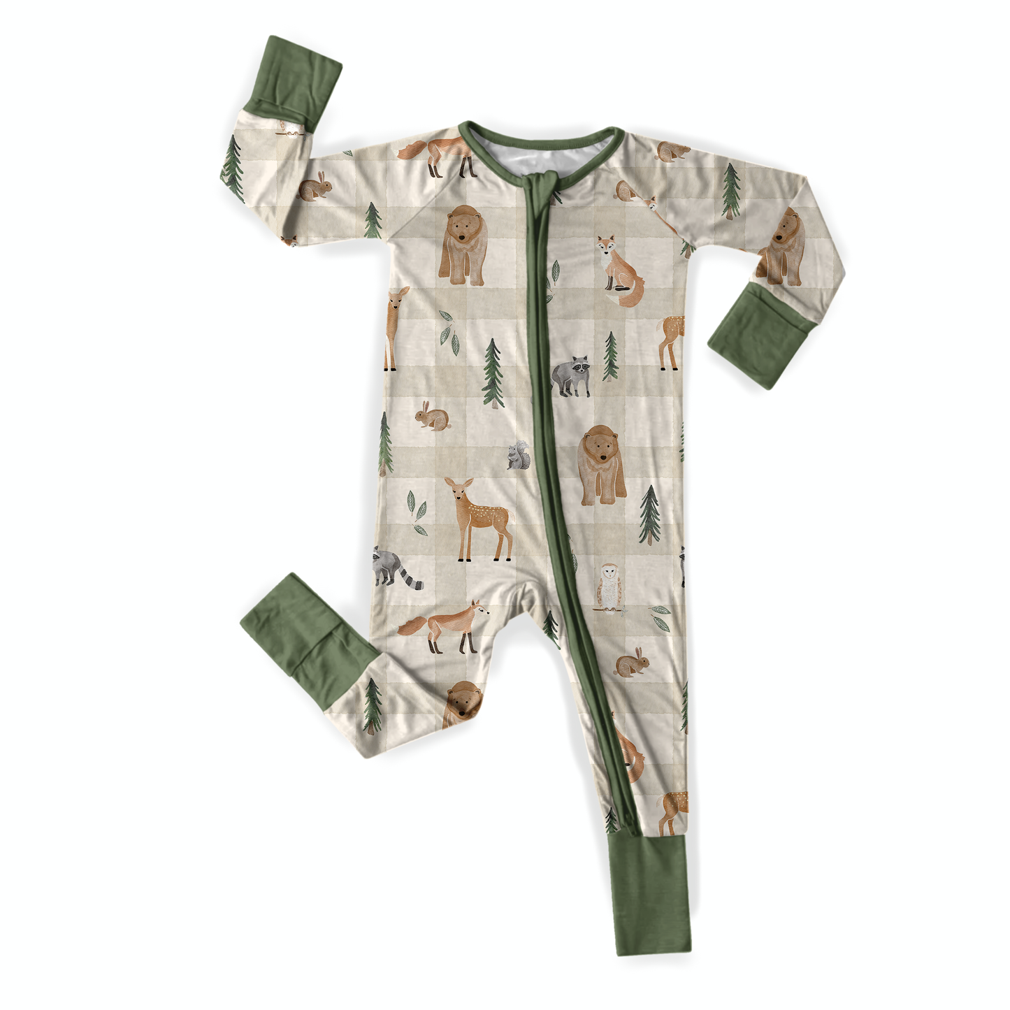 Woodland Animal Bamboo Zipper Romper