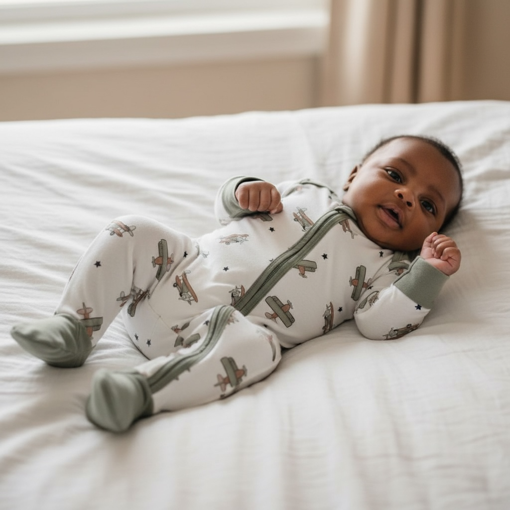 Vintage Airplane Bamboo Zipper Romper