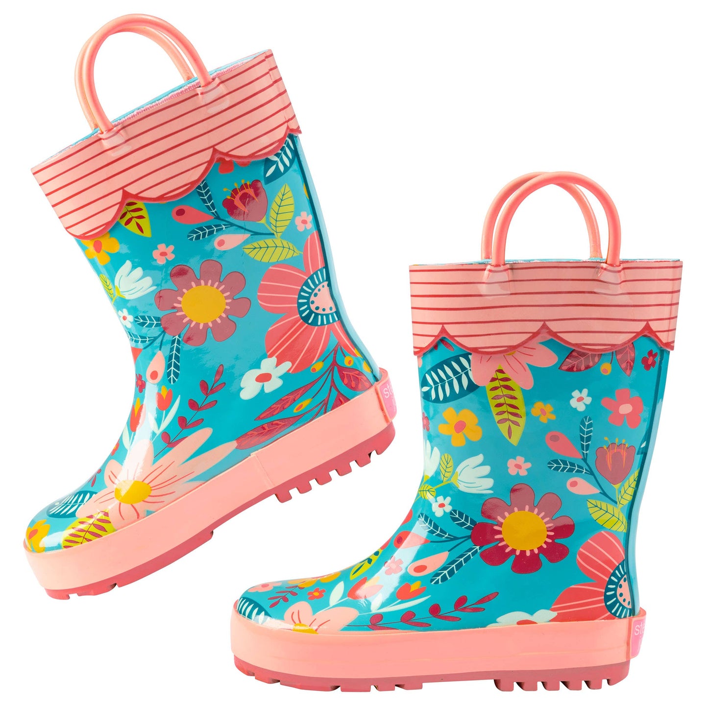 Turquoise Floral All Over Print Rain Boots
