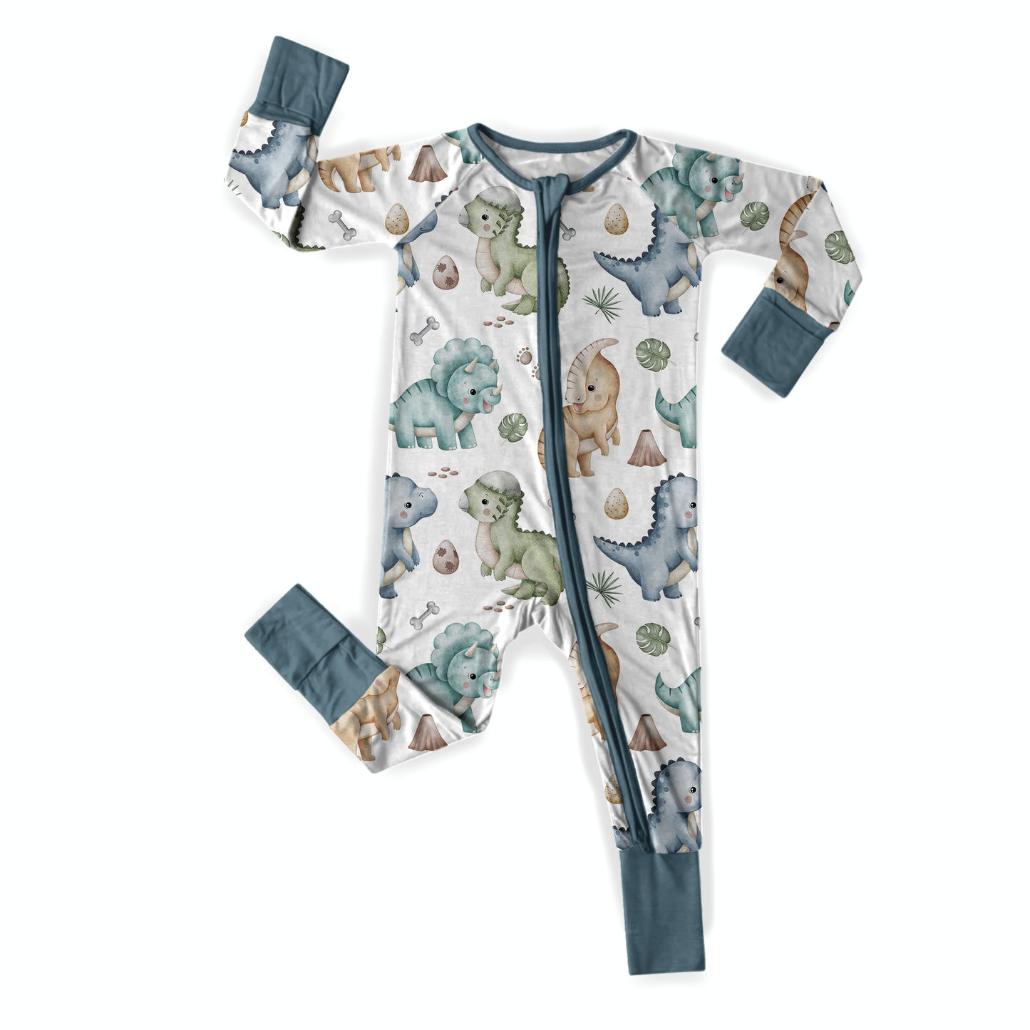 Dinosaur Watercolor Bamboo Zipper Romper