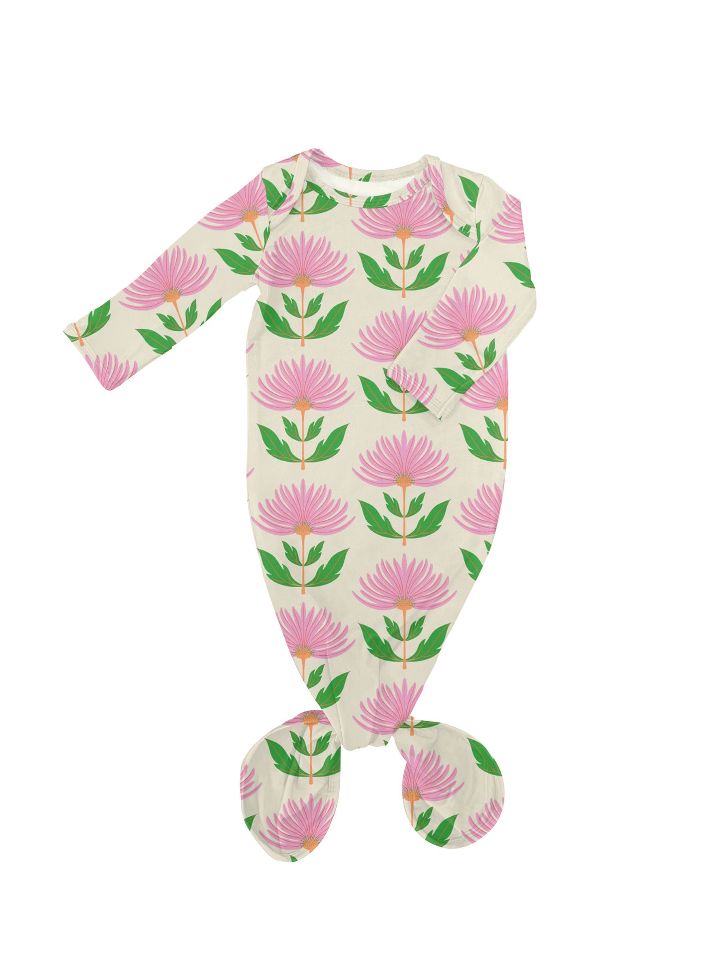 Pink Block Flower Knotted Gown 