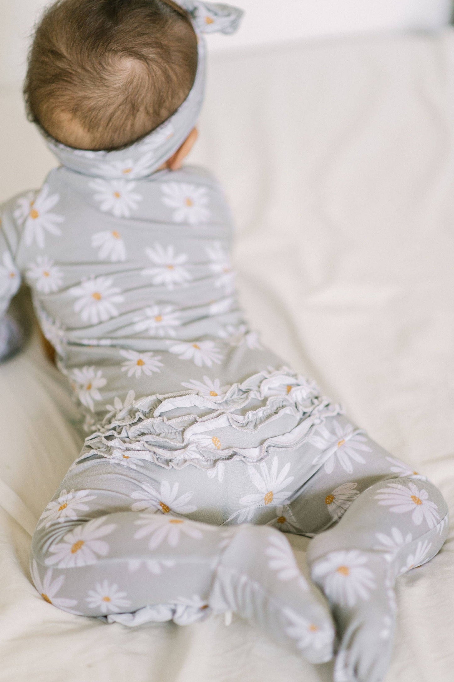 Sage Daisies Ruffle Baby Bamboo Romper