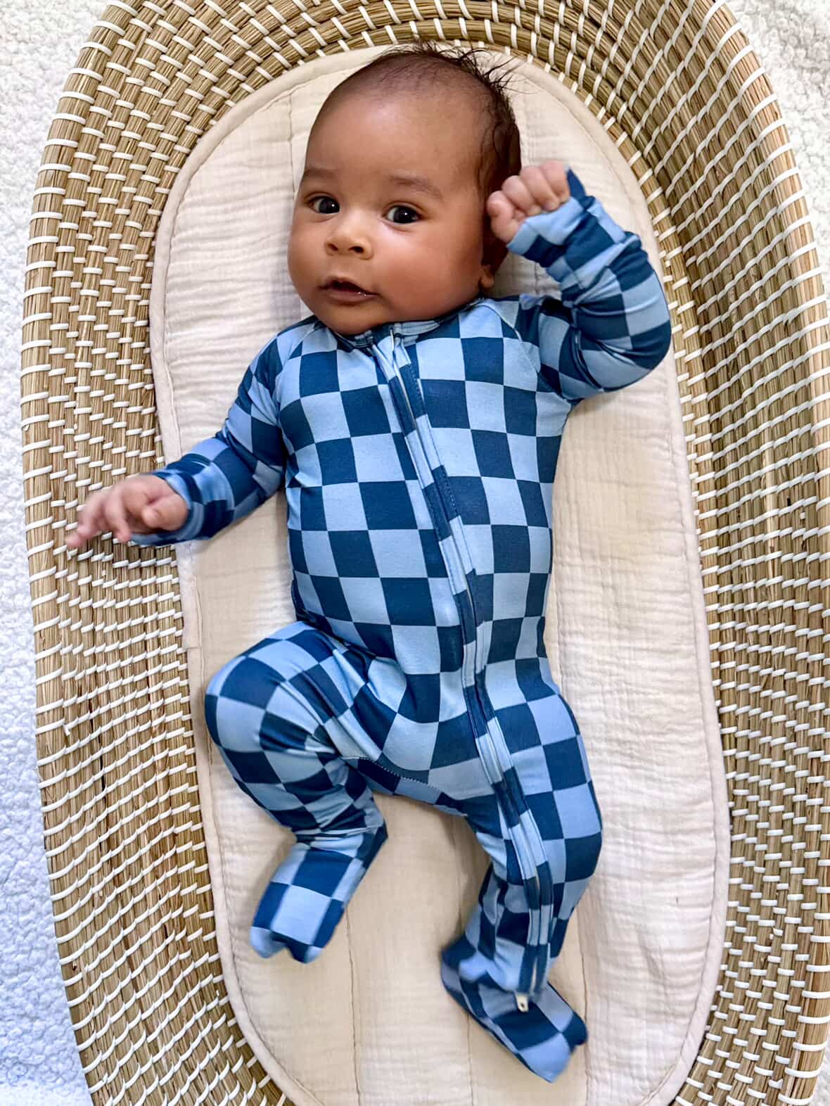 Blue Checker Bamboo Zipper Romper