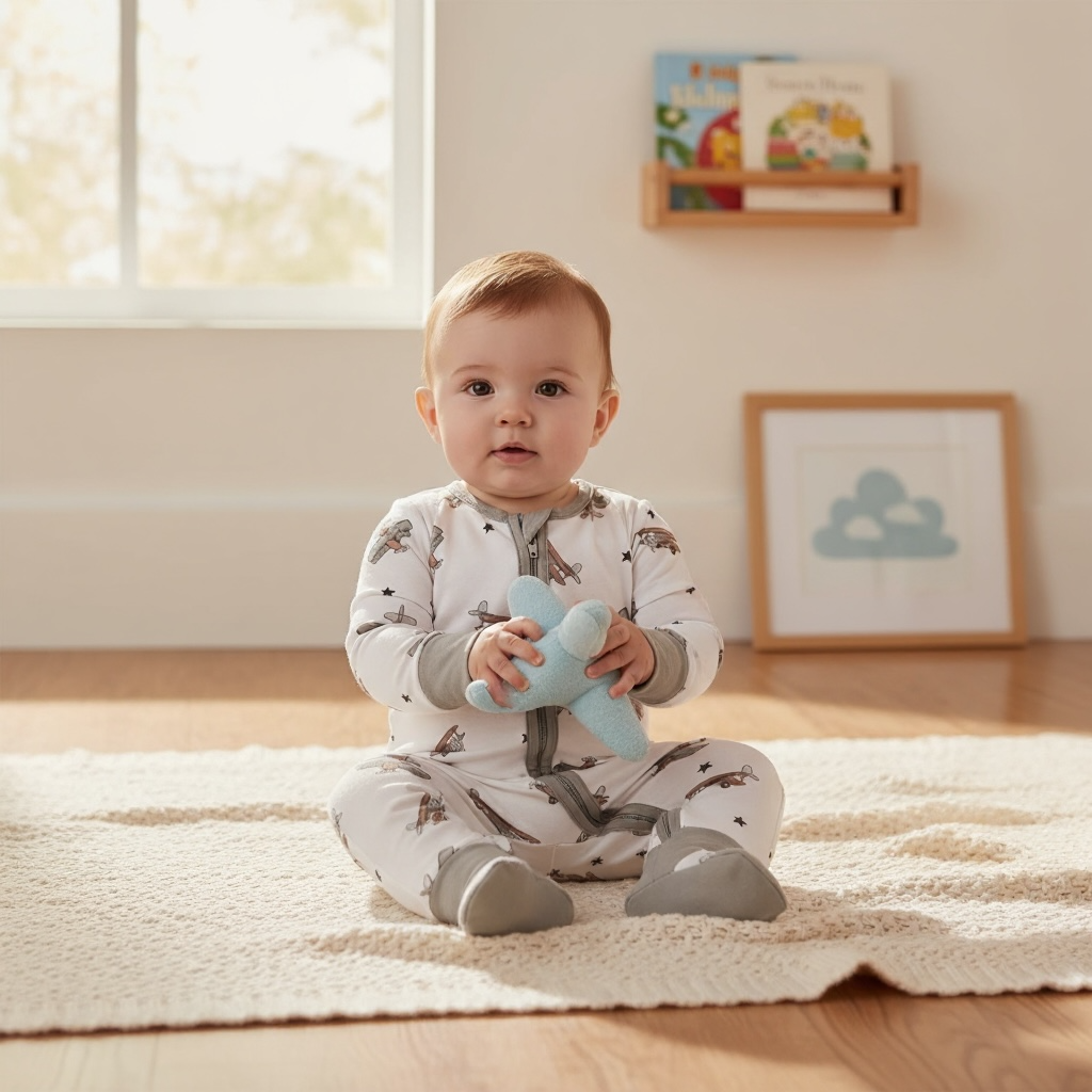 Vintage Airplane Bamboo Zipper Romper