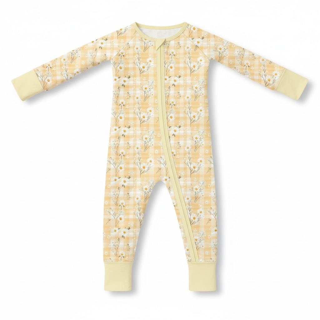 Yellow Daisy Bamboo Zipper Romper