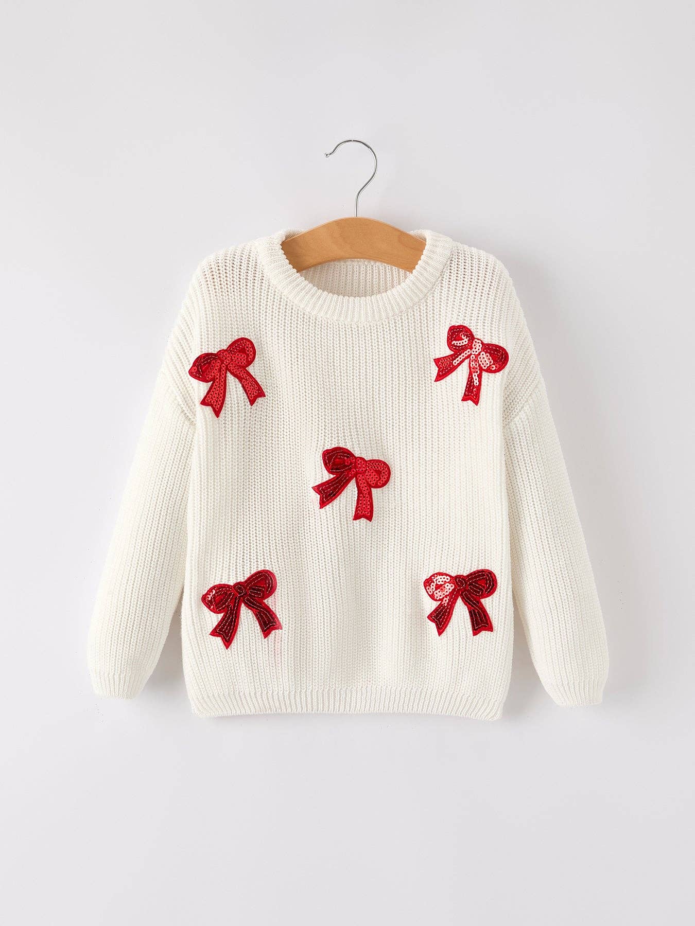 Fall/Winter Christmas Girls Bow Sequins Pullover Sweater