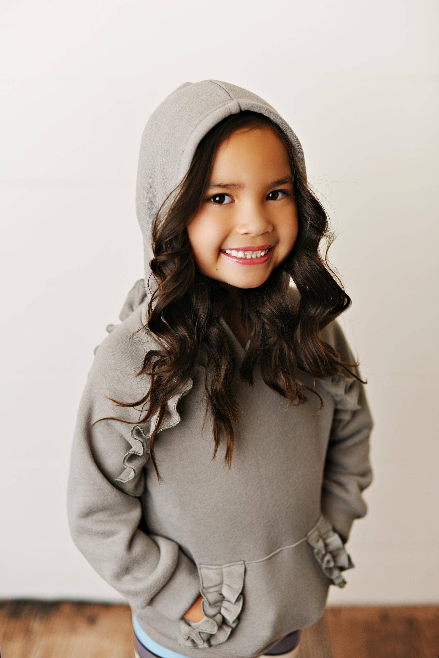 Kids Gray Ruffle Hoodie and Rainbow Stripe Leggings Fall Set