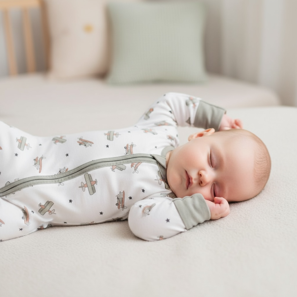 Vintage Airplane Bamboo Zipper Romper