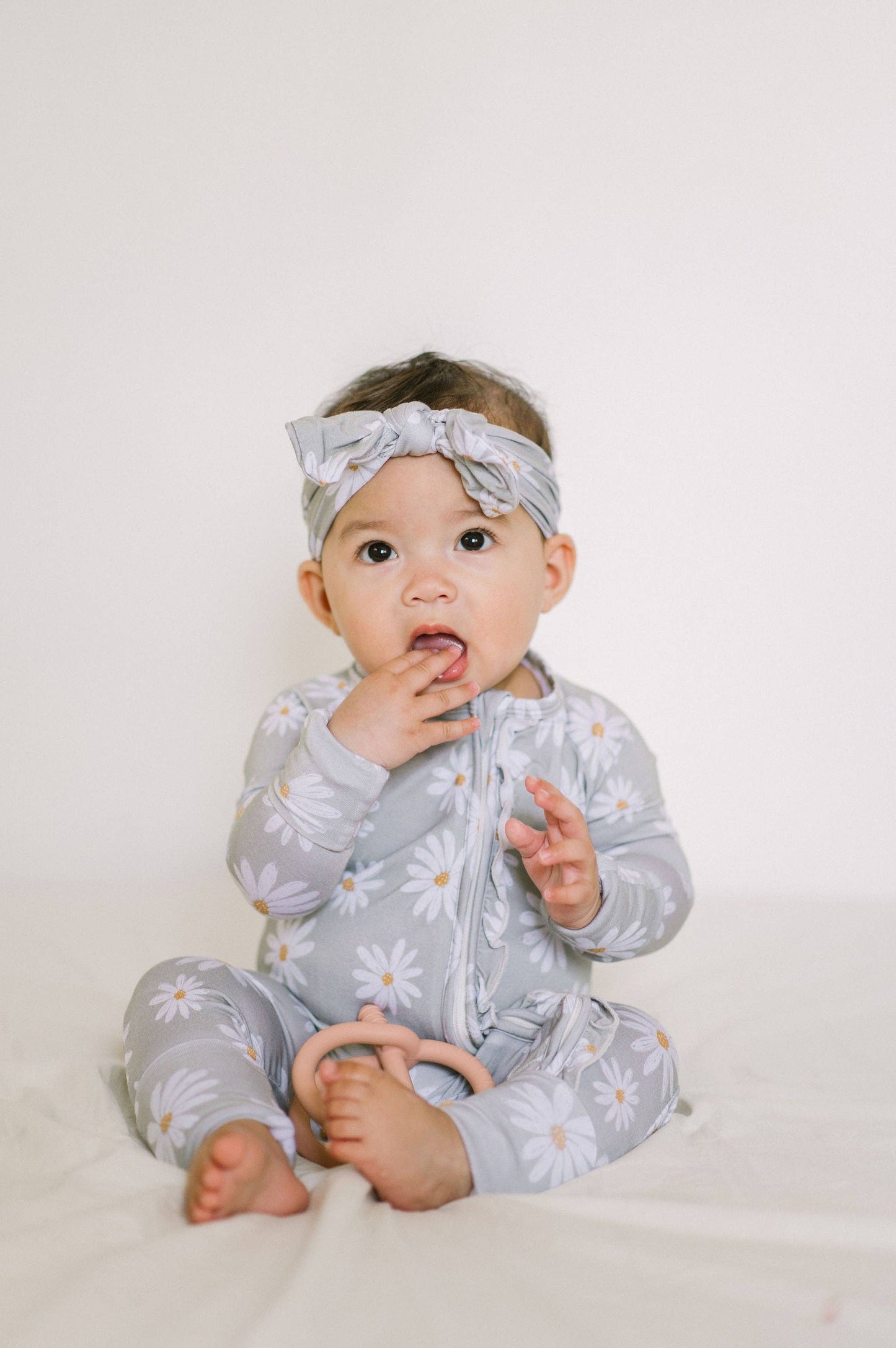 Sage Daisies Ruffle Baby Bamboo Romper