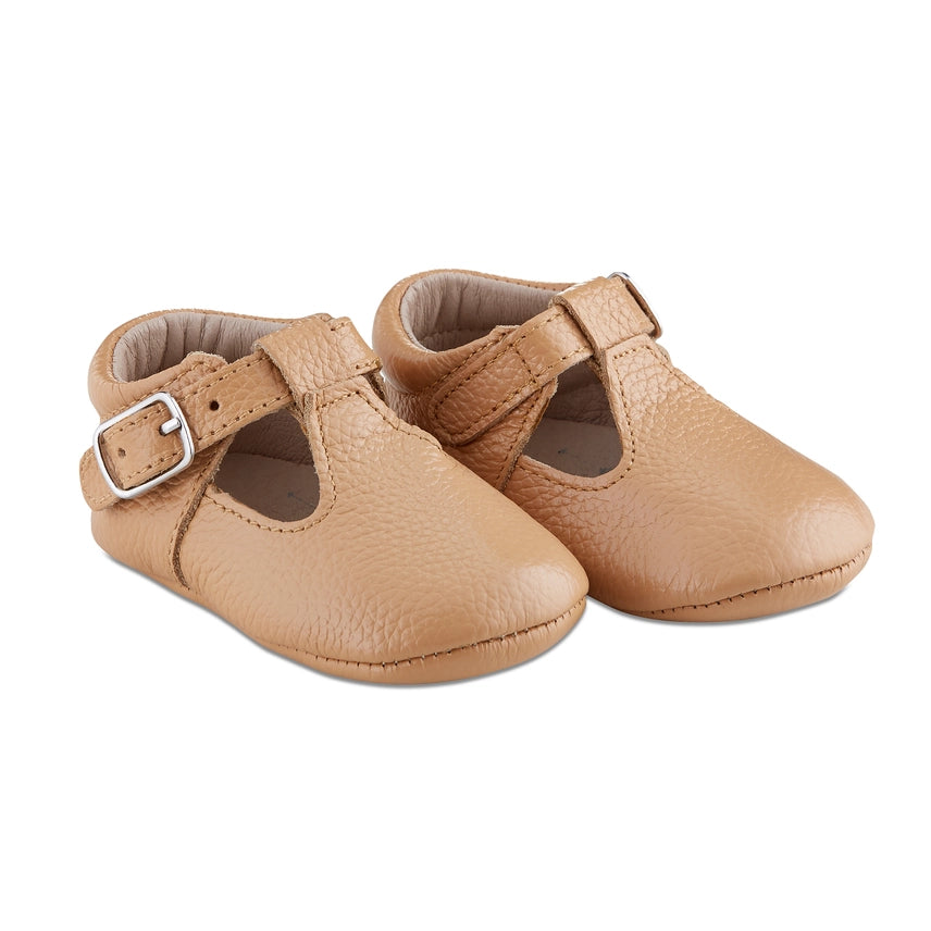 Caramel Soft-Soled Leather Baby Mary Janes