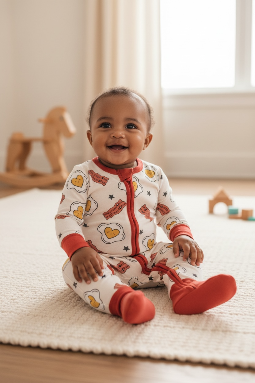 Eggs & Bacon Bamboo Zipper Romper