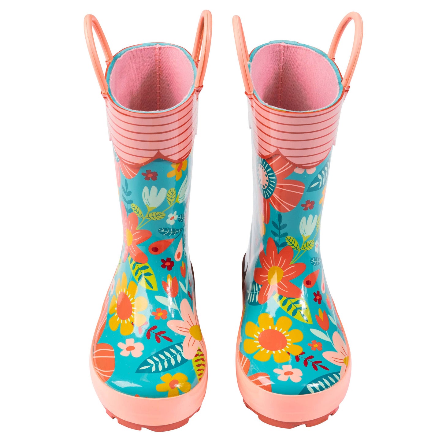 Turquoise Floral All Over Print Rain Boots