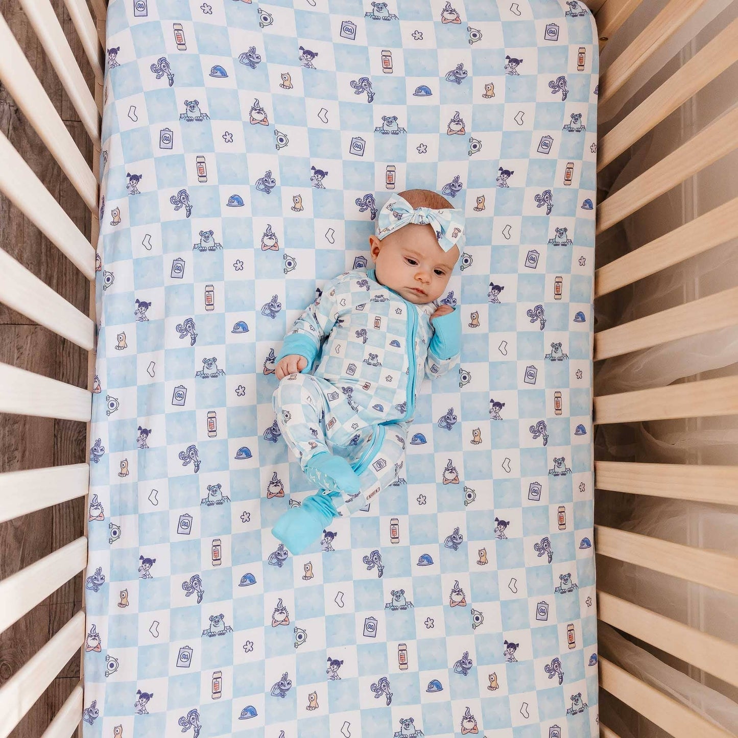 Premium Knit Fitted Crib Sheet - Monsters, Inc. Medley
